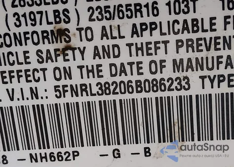 2006 Honda Odyssey Lx из США, поврежденный, VIN 5FNRL38206B086233